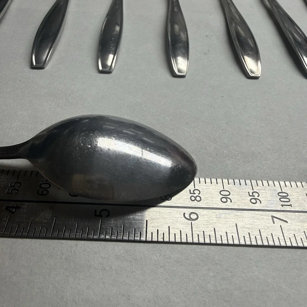 9 Vintage Customcraft CUS1 Dinner Place Spoons Roses Stainless Steel Flatware